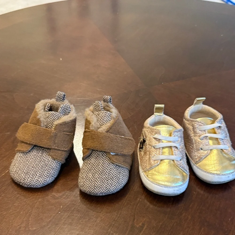 Stylish Kids Shoes Set - Brown and Gold